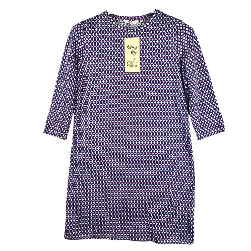 NWT Boden Womens 8R Geo Print Cotton Nightshirt Dress Pink Blue Retro Loungewear